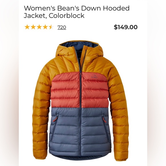 L.L. Bean Jackets & Blazers - L.L. Bean Colorblock Down Hooded Jacket - Orange, Red, Blue